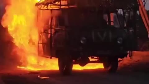 Russians Film Van Fully Engulfed in Flames