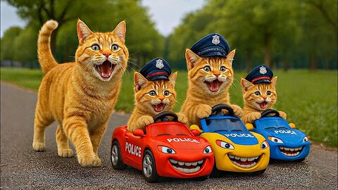 Mama Cat Buys Police McQueen Cars for Kitten Cats 🚓🚗 _ Funny Cat Family Adventure