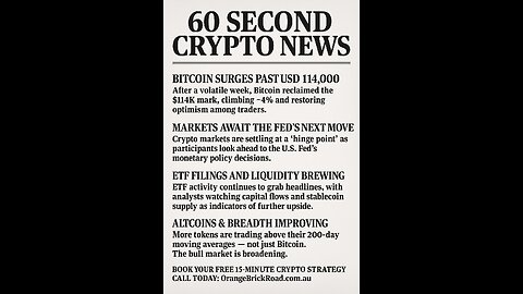 Bitcoin surges past $114K, climbing 4% and boosting market sentiment after a volatile week.