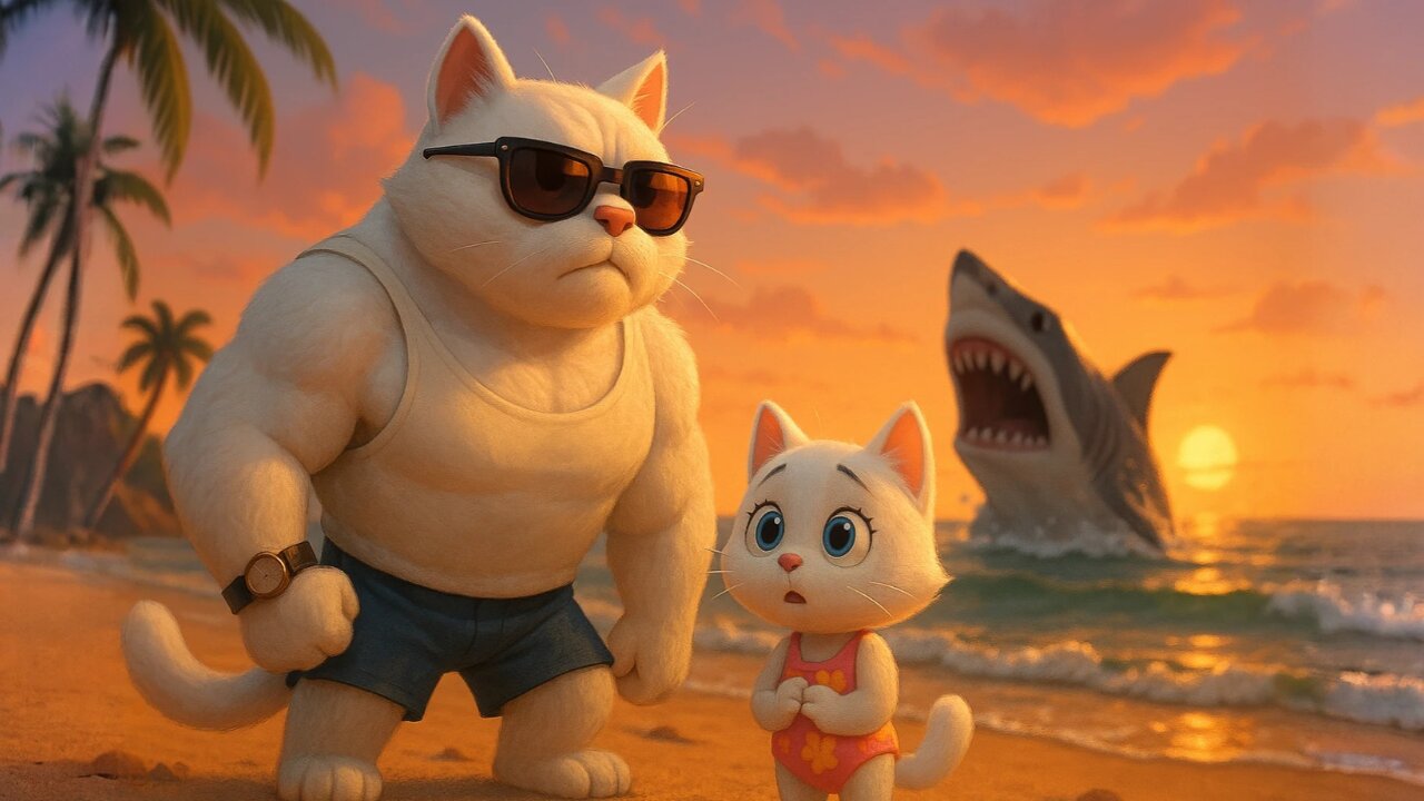 Brave Father Cat Defends Kitten Against Shark