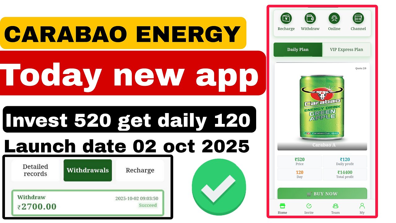 Carabao energy drink ll New app today ll Keise earning hoga