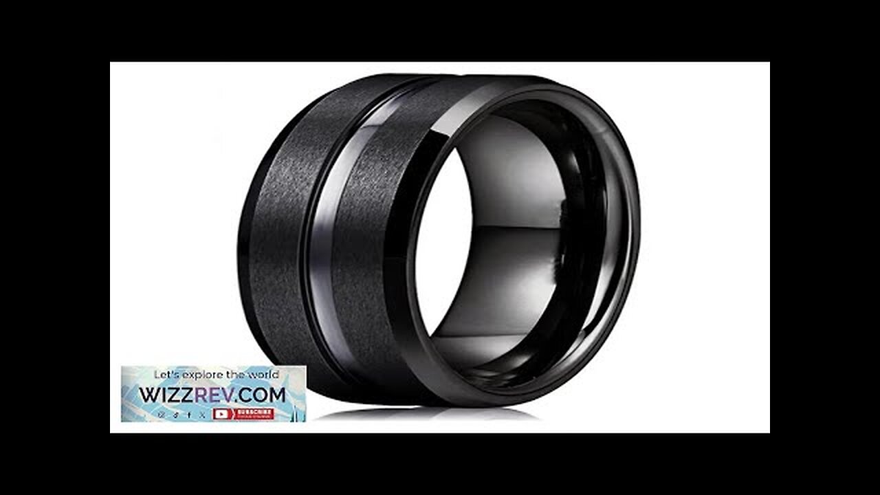 Fashion 8mm Men's Black Tungsten Wedding Band Rings Black Groove Beveled Edge Review