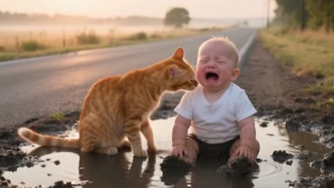 Emotional Moment:😯 Orange Cat🙀 Adopts Abandoned Baby Found Alone on the Street