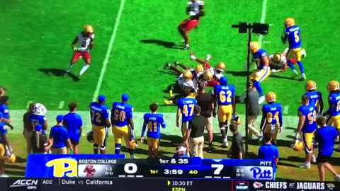 B.C. Safety #0 Omar Thornton absolutely blows up the Pitt RB.