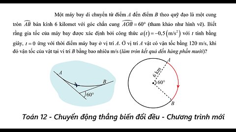 Toán 12: Một máy bay di chuyển từ điểm A đến điểm B theo quỹ đạo là một cung tròn AB bán