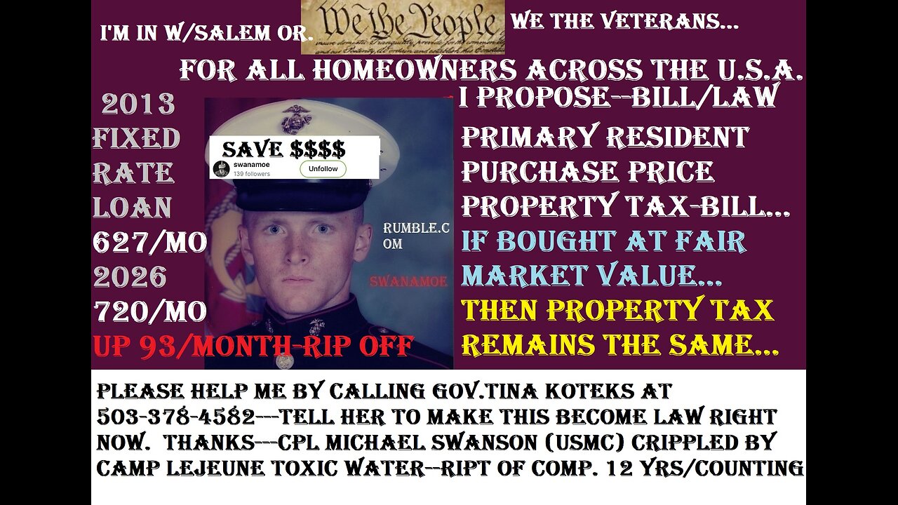 Property tax (cost-remains the same) bill to make law--every state in U.S.A.