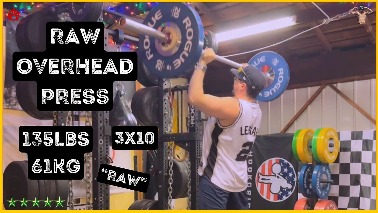3x10 w/ 135lbs (61kg) Raw Overhead Press