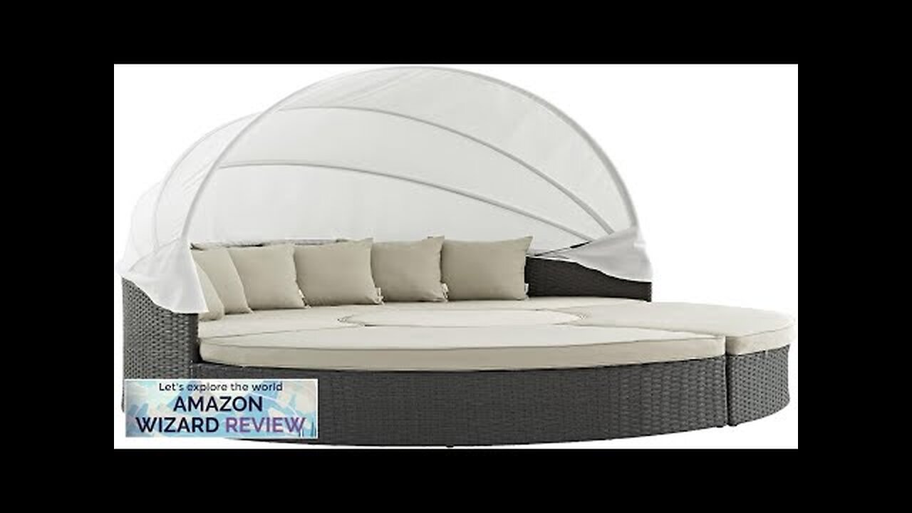 Modway Sojourn Outdoor Patio Sunbrella Sectional Daybed with Canopy in Antique Canvas Review