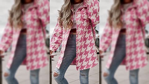 Houndstooth Button Up Long Sleeve Outerwear