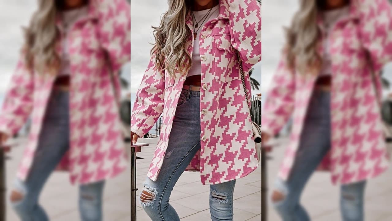 Houndstooth Button Up Long Sleeve Outerwear
