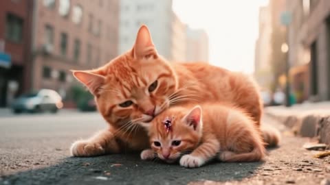 Mother Cat Saves Her Kitten From a Horrific Accident and Cares for It Like Her Own