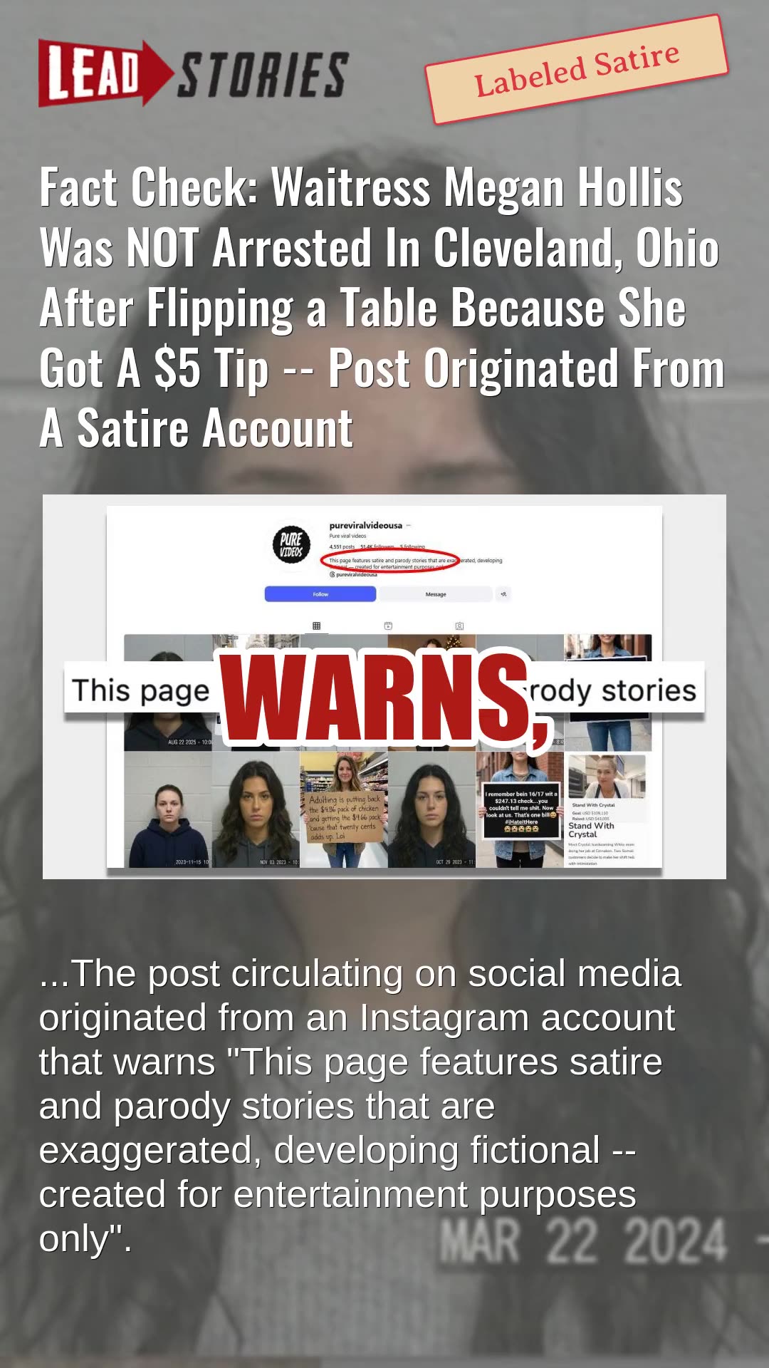 Fact Check: Waitress NOT Arrested In Cleveland, Ohio After Flipping a Table Because She Got A $5 Tip