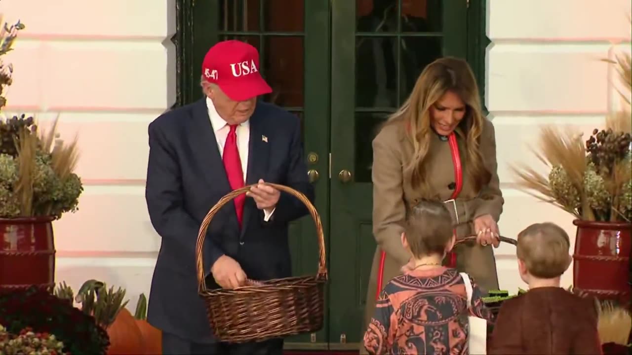 Trump and First Lady Melania Hand Out Candy at White House Halloween Celebration