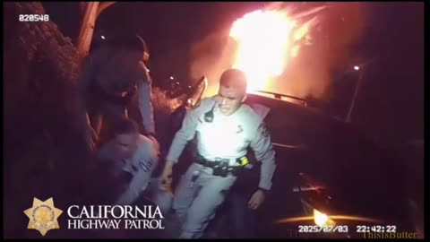 California Highway Patrol officers rescue man from burning SUV