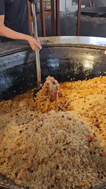 "✨ Mega Cook: How 350 kg Batches of Authentic Uzbekistan Rice Pilaf Daily! 🍚🔥 #Cooking"
