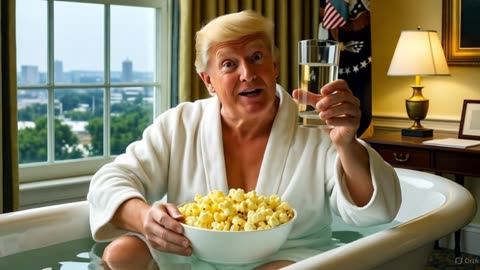 Trump eating popcorn while sitting in the bathtub at the White House