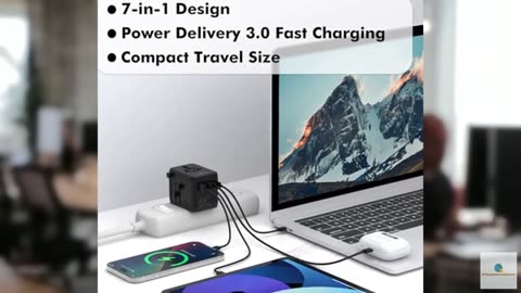 TRAVEL DEPOT 7 in 1 Travel Adapter Worldwide w/GaN 45W, 2 USB-A (15W), 3 USB-C (