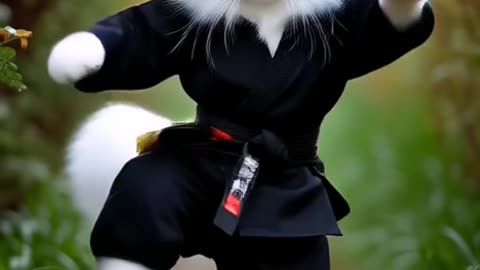 A cute cat turns into a ninja and attacks in style 😼🥷⚔️ Epic flip, dramatic music & viral vibes! 🔥✨