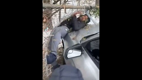 Illegal Street Takeover Goon Hits Guy With His Mustang And Pins Him Up Against A Fence