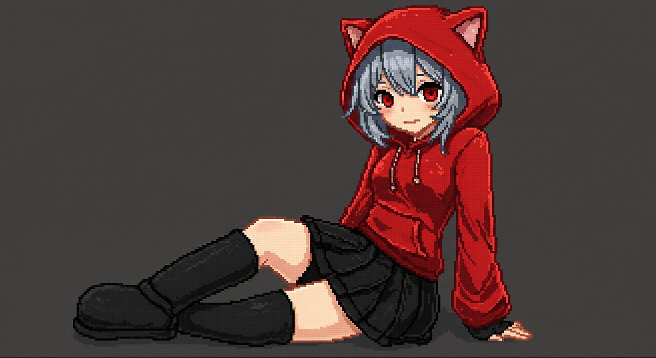 Minecraft Most impossible Build of Anime Girl With Red Cat Ear Hoodie And Black skirt and Black Boot