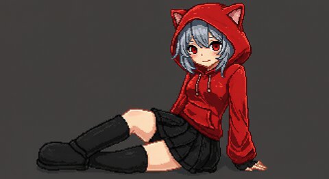 Minecraft Most impossible Build of Anime Girl With Red Cat Ear Hoodie And Black skirt and Black Boot