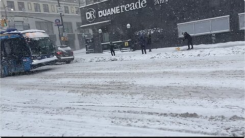 IT Was Snowing In Flushing Main Street Today When Waiting For A MTA Bus