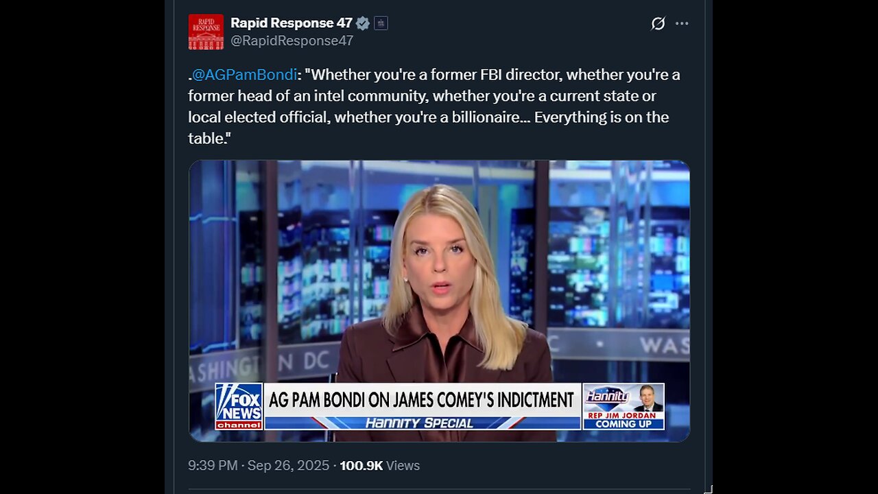 @AGPamBondi: "Whether you're a former FBI director, whether you're a former head of