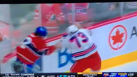 Habs #72 Arber Xhekaj unloads a vicious left on Rangers #73 Matt Rempe. Cold cocked the man 👊🏻