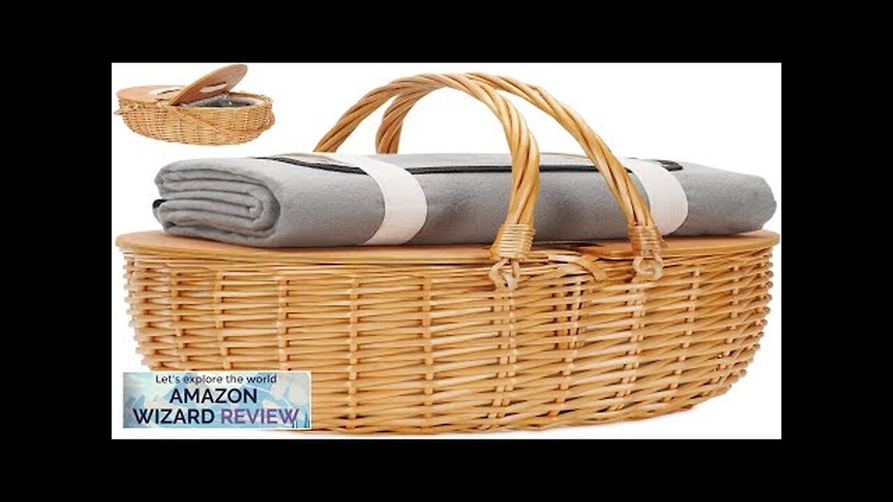 Cooler Picnic Basket with Blanket Wooden Split Lid Picnic Basket Vintage-Style Wicker Review