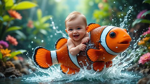 Adorable Baby’s Fun Ride on a Playful Fish! #viral #trending