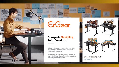 ErGear Electric Standing Desk with Drawers, 48″ x 24″ Gaming Desk with Monitor Stand