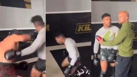 Mirali Huseynov Faceplants Kevin Lee in the Mats after He Attempts a Flying Knee in Training