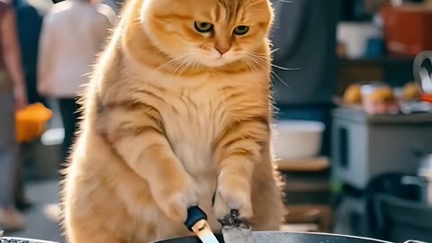 Funny Cat Cooking Food