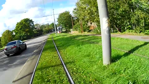 Tram surfing in Tallin Estonia