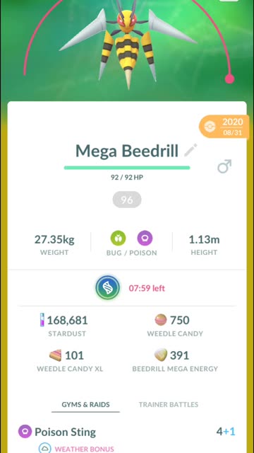 Pokemon Go Mega Evolution: 96% iV Beedrill + New Charged Attack