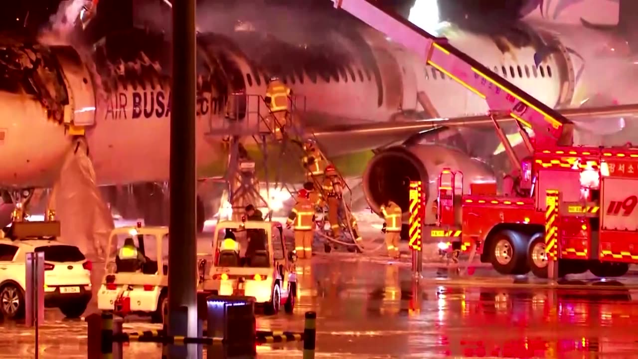 Air Busan plane catches fire at airport in South Korea