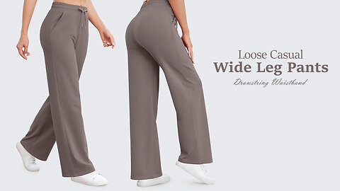 Women's Wide Leg Pants, High Waisted Pants with Pockets, Casual Drawstring Sweatpants.