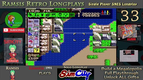 SimCity | SNES | 1991 | Build a Megalopolis + All Gifts | Retro Longplay | Episode 33