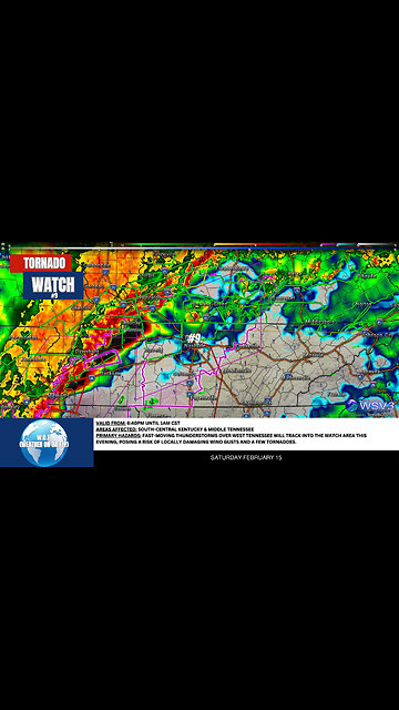🌪️ Tornado Watch #9: KY & TN Until 1 AM! 2/15/25 #shorts #weather