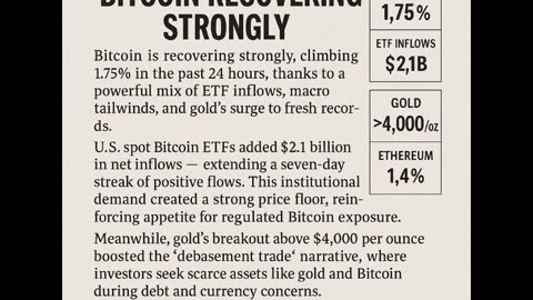 Bitcoin bounces back,ETF inflows topped $2.1 billion over two days