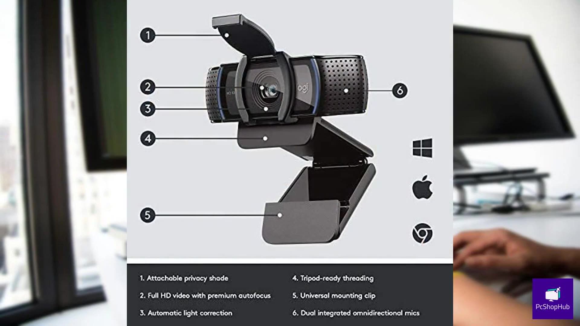 Logitech C920e HD 1080p Mic-Enabled Webcam with Litra Glow Premium LED ...