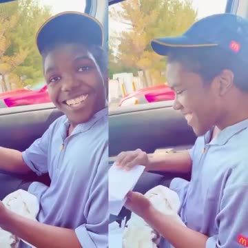 Happy boy receives his 1st McDonald’s paycheck, as his proud Mother films him opening it and reading how much he made :)