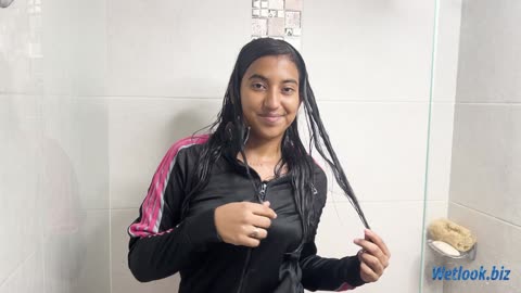 Gets Soaked in Her Tracksuit and Crop Top 💦 | Fun Wetlook Shower Video