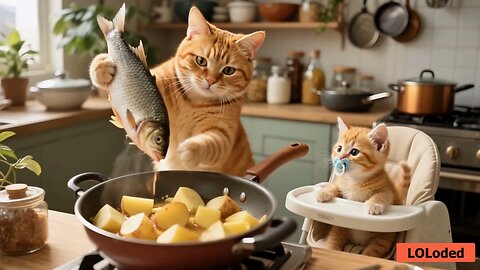 Adorable Mama Cat's Riverside Fishing Adventure! 🐱🎣🍲😻
