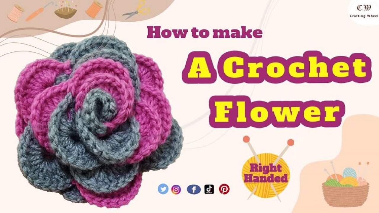 How to make a crochet 3D flower with multi layers ( Right handed )