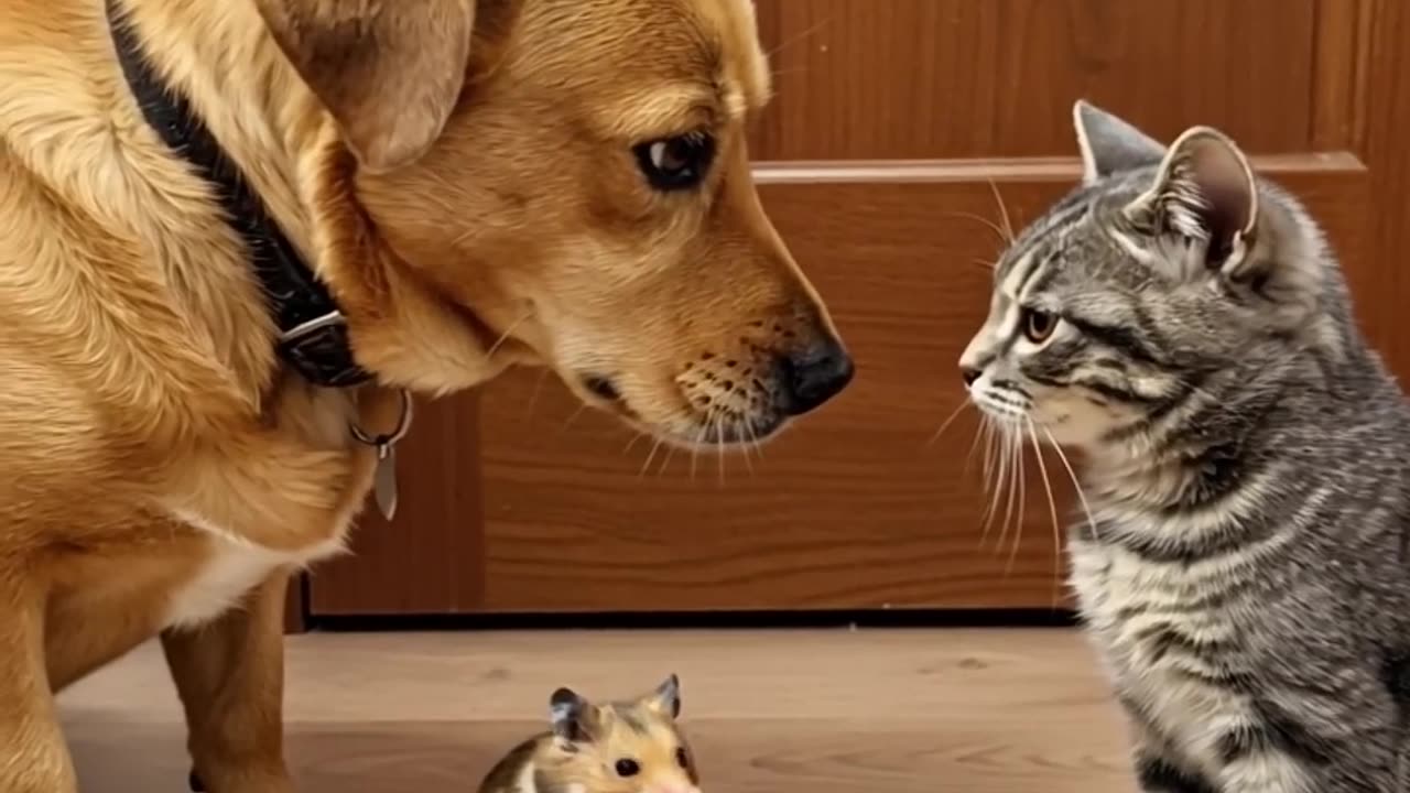 A dog, a cat, and a hamster who gets the last treat?