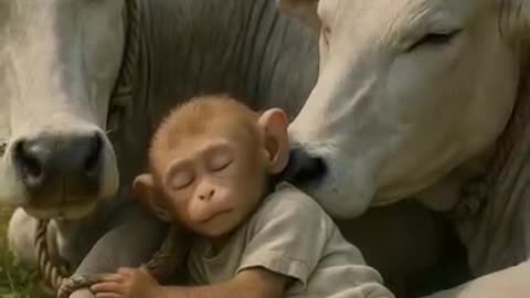 Monkey Worker Helping Human at Construction Site