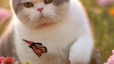 A Cat and a Butterfly in Morning Light 🦋
