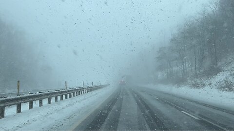 Driving in Winter Snow Storm in Pennsylvania Interstate 81 USA