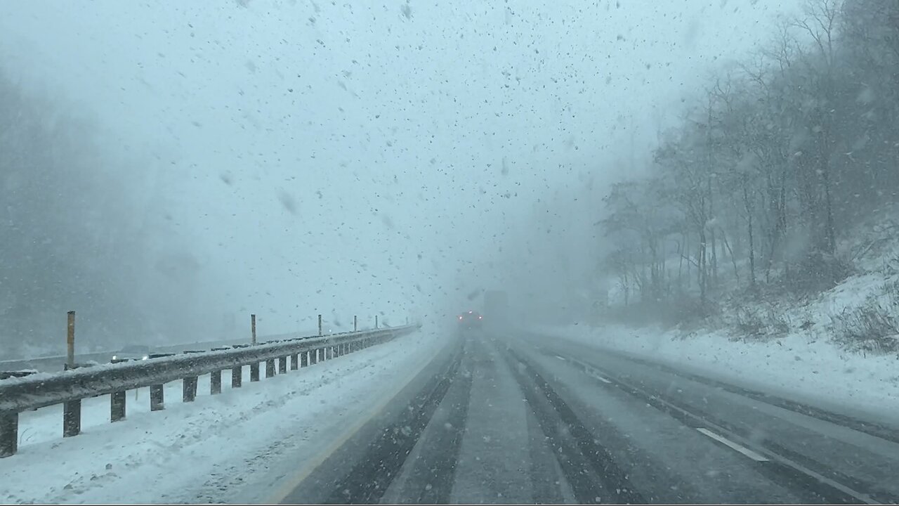 Driving in Winter Snow Storm in Pennsylvania Interstate 81 USA